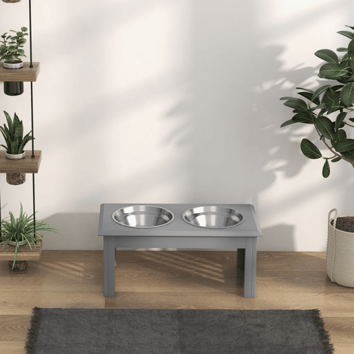 PawHut Comedouro Elevado para Cães com Suporte e 2 Tigelas Removíveis em Aço Inoxidável, para Comida e Água, 58,4x30,5x25,4 cm, Cinzento PawHut Comedouro Elevado para Cães com Suporte e 2 Tigelas Removíveis em Aço Inoxidável, para Comida e Água, 58,4x30,5x25,4 cm, Cinzento