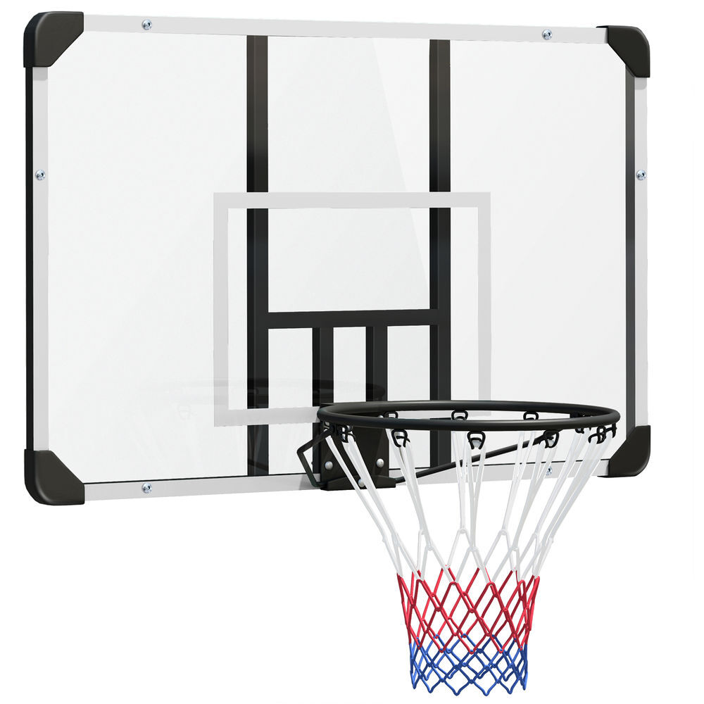 Sportnow canasta de baloncesto de pared, tablero de baloncesto con red y marco de acero, para interior y exterior, 113x61x73 cm, blanco y negro