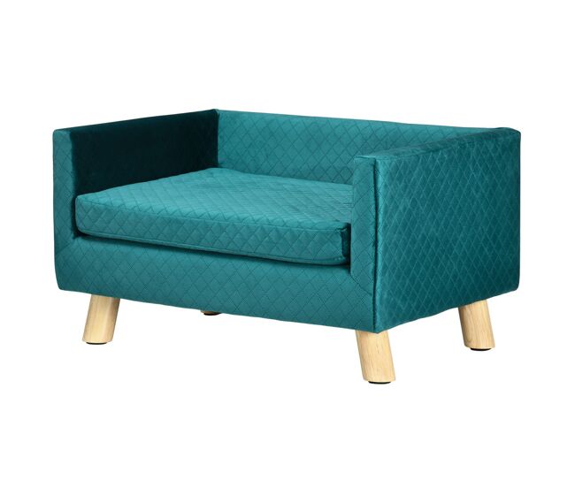 Pawhut sofá para perros pequeños, 64x45x36 cm, cama elevada para perros, tapizada en terciopelo, con cojín lavable y patas de madera de abedul, hasta