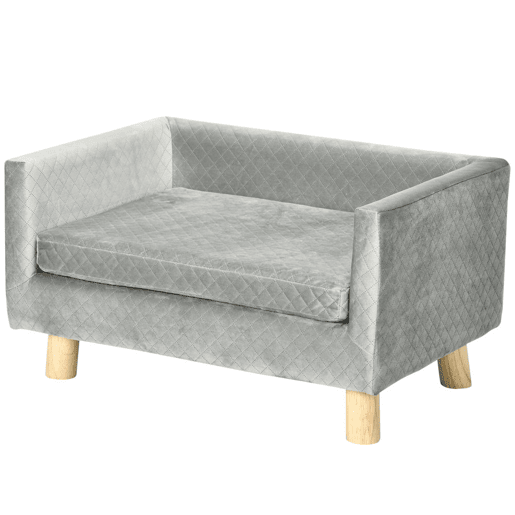 PawHut Sofá para Cães Pequenos 64x45x36 cm, Cama Elevada em Veludo com Almofada Lavável e Pés em Madeira de Bétula, até 8 kg, Cinzento Escuro PawHut Sofá para Cães Pequenos 64x45x36 cm, Cama Elevada em Veludo com Almofada Lavável e Pés em Madeira de Bétula, até 8 kg, Cinzento Escuro