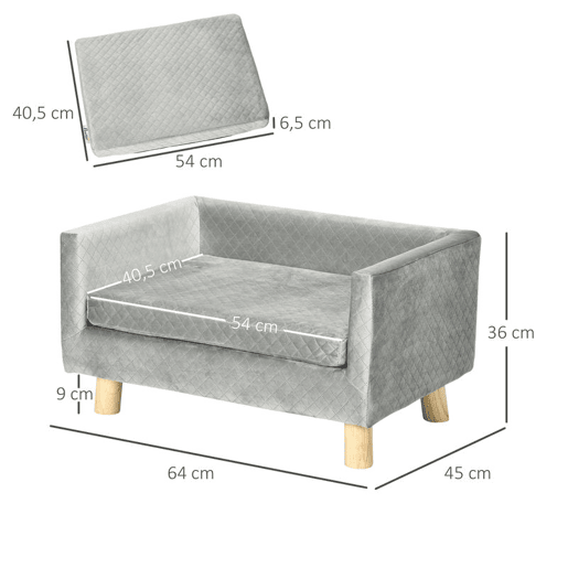 PawHut Sofá para Cães Pequenos 64x45x36 cm, Cama Elevada em Veludo com Almofada Lavável e Pés em Madeira de Bétula, até 8 kg, Cinzento Escuro PawHut Sofá para Cães Pequenos 64x45x36 cm, Cama Elevada em Veludo com Almofada Lavável e Pés em Madeira de Bétula, até 8 kg, Cinzento Escuro