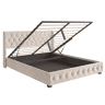 Cama de Casal 140x190 cm em Veludo Bege com Arrumação Hidráulica e Cabeceira com Detalhes em Tachas