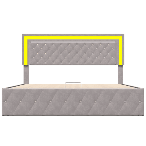 Cama Estofada 140x200 cm bege em Veludo com Arrumação Hidráulica, Cabeceira Ajustável e LED Cama Estofada 140x200 cm bege em Veludo com Arrumação Hidráulica, Cabeceira Ajustável e LED