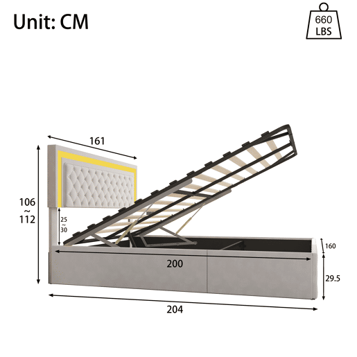 Cama Estofada 160x200 cm bege em Veludo com Arrumação Hidráulica, Cabeceira Ajustável e LED Cama Estofada 160x200 cm bege em Veludo com Arrumação Hidráulica, Cabeceira Ajustável e LED