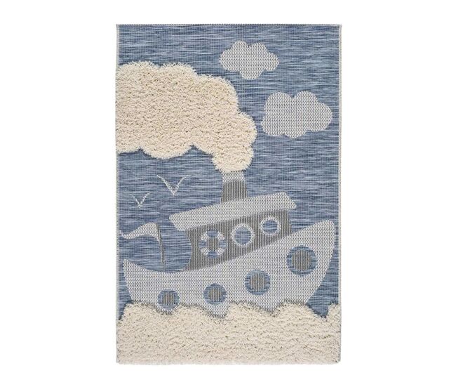 Alfombra infantil barco azul CHINKY, 115x170 cm - ATTICGO