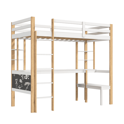 Cama 90x200cm, cama infantil, beliche, cama adolescente, proteção contra quedas, escada, cama de madeira maciça, branca Cama 90x200cm, cama infantil, beliche, cama adolescente, proteção contra quedas, escada, cama de madeira maciça, branca
