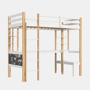 Cama 90x200cm, cama infantil, beliche, cama adolescente, proteção contra quedas, escada, cama de madeira maciça, branca