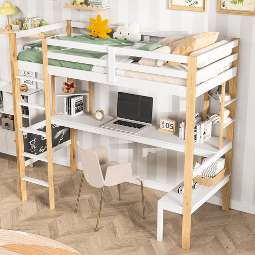 Cama 90x200cm, cama infantil, beliche, cama adolescente, proteção contra quedas, escada, cama de madeira maciça, branca Cama 90x200cm, cama infantil, beliche, cama adolescente, proteção contra quedas, escada, cama de madeira maciça, branca