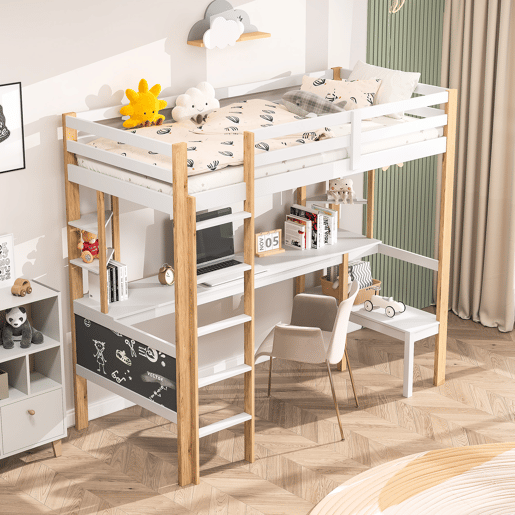 Cama 90x200cm, cama infantil, beliche, cama adolescente, proteção contra quedas, escada, cama de madeira maciça, branca Cama 90x200cm, cama infantil, beliche, cama adolescente, proteção contra quedas, escada, cama de madeira maciça, branca