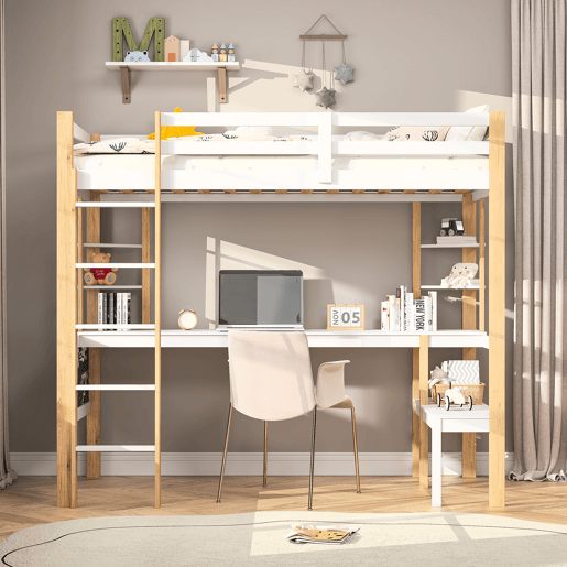 Cama 90x200cm, cama infantil, beliche, cama adolescente, proteção contra quedas, escada, cama de madeira maciça, branca Cama 90x200cm, cama infantil, beliche, cama adolescente, proteção contra quedas, escada, cama de madeira maciça, branca