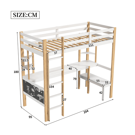 Cama 90x200cm, cama infantil, beliche, cama adolescente, proteção contra quedas, escada, cama de madeira maciça, branca Cama 90x200cm, cama infantil, beliche, cama adolescente, proteção contra quedas, escada, cama de madeira maciça, branca
