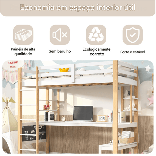 Cama 90x200cm, cama infantil, beliche, cama adolescente, proteção contra quedas, escada, cama de madeira maciça, branca Cama 90x200cm, cama infantil, beliche, cama adolescente, proteção contra quedas, escada, cama de madeira maciça, branca