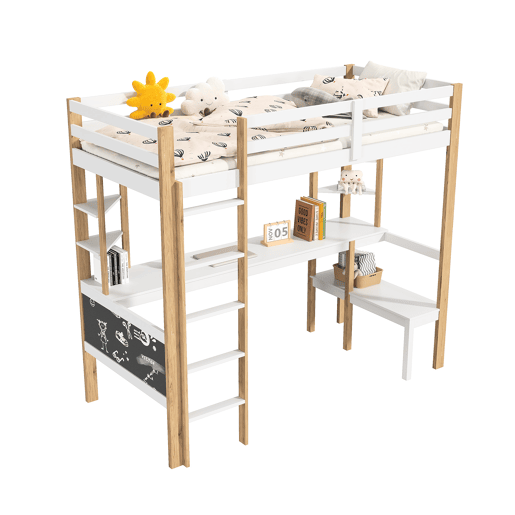 Cama 90x200cm, cama infantil, beliche, cama adolescente, proteção contra quedas, escada, cama de madeira maciça, branca Cama 90x200cm, cama infantil, beliche, cama adolescente, proteção contra quedas, escada, cama de madeira maciça, branca
