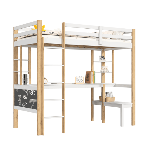 Cama 90x200cm, cama infantil, beliche, cama adolescente, proteção contra quedas, escada, cama de madeira maciça, branca Cama 90x200cm, cama infantil, beliche, cama adolescente, proteção contra quedas, escada, cama de madeira maciça, branca