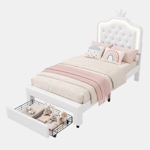 Cama 90x200cm, LED, gavetas, cama de adolescente, cama de criança, cama de solteiro com sanca, gavetas, PU