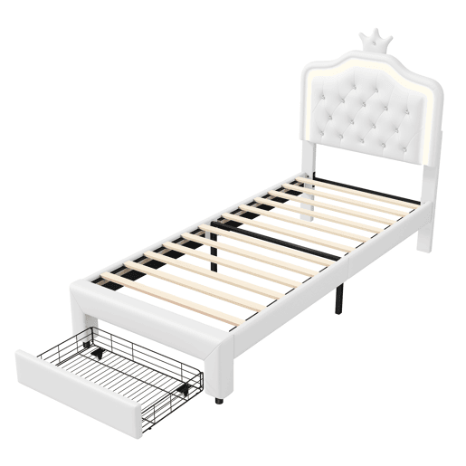 Cama 90x200cm, LED, gavetas, cama de adolescente, cama de criança, cama de solteiro com sanca, gavetas, PU