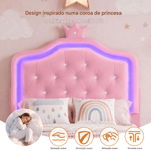Cama 90x200cm, LED, gavetas, cama jovem, cama infantil, cama individual, cama de madeira, PU, u200Bu200Brosa
