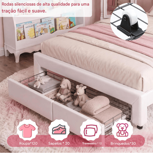 Cama 140x200cm, LED, Cama Jovem, Cama de Casal, Gavetas, Estrutura de Cama, Branca Cama 140x200cm, LED, Cama Jovem, Cama de Casal, Gavetas, Estrutura de Cama, Branca