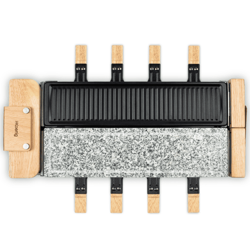 H.Koenig WOD360 Raclette 3 em 1, madeira, pedra natural, base rotativa 180°, 8 pessoas, 1400W H.Koenig WOD360 Raclette 3 em 1, madeira, pedra natural, base rotativa 180°, 8 pessoas, 1400W