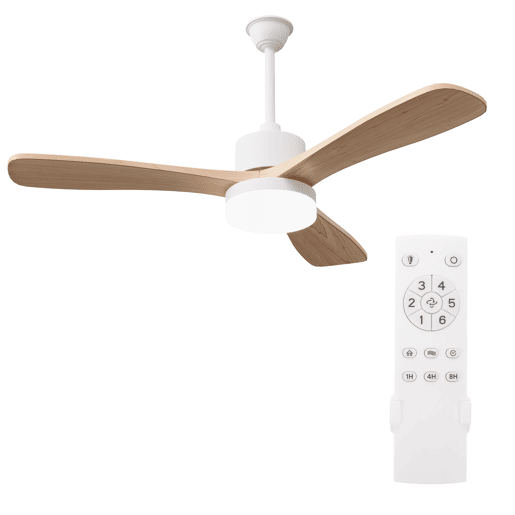 Ventoinha de teto 42 com luz LED, 3 pás em madeira maciça, motor DC reversível, comando à distância, 3 temperaturas de cor, silenciosa Ventoinha de teto 42 com luz LED, 3 pás em madeira maciça, motor DC reversível, comando à distância, 3 temperaturas de cor, silenciosa