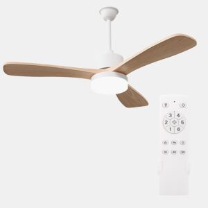 Ventoinha de teto 42 com luz LED, 3 pás em madeira maciça, motor DC reversível, comando à distância, 3 temperaturas de cor, silenciosa