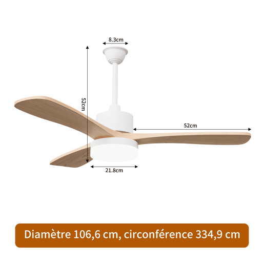 Ventoinha de teto 42 com luz LED, 3 pás em madeira maciça, motor DC reversível, comando à distância, 3 temperaturas de cor, silenciosa Ventoinha de teto 42 com luz LED, 3 pás em madeira maciça, motor DC reversível, comando à distância, 3 temperaturas de cor, silenciosa