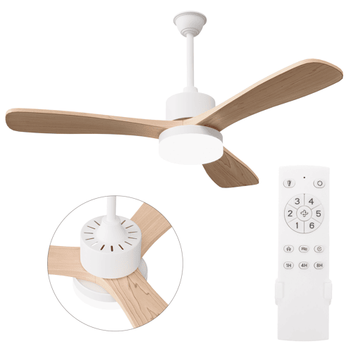 Ventoinha de teto 42 com luz LED, 3 pás em madeira maciça, motor DC reversível, comando à distância, 3 temperaturas de cor, silenciosa Ventoinha de teto 42 com luz LED, 3 pás em madeira maciça, motor DC reversível, comando à distância, 3 temperaturas de cor, silenciosa