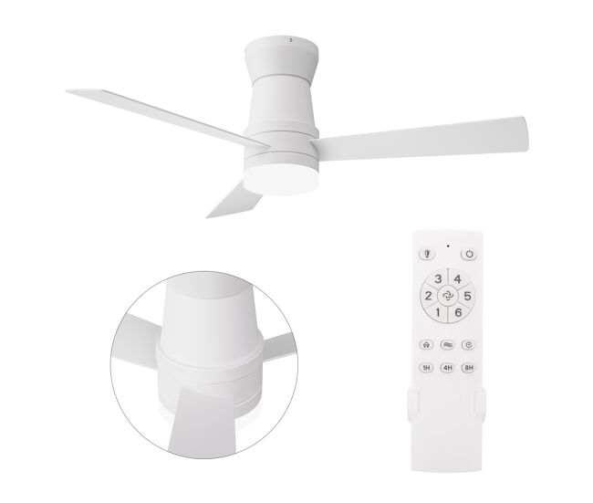 Ventilador de techo 52" blanco con luz led, 3 aspas, motor dc reversible, mando a distancia, 3 temperaturas de color, silencioso