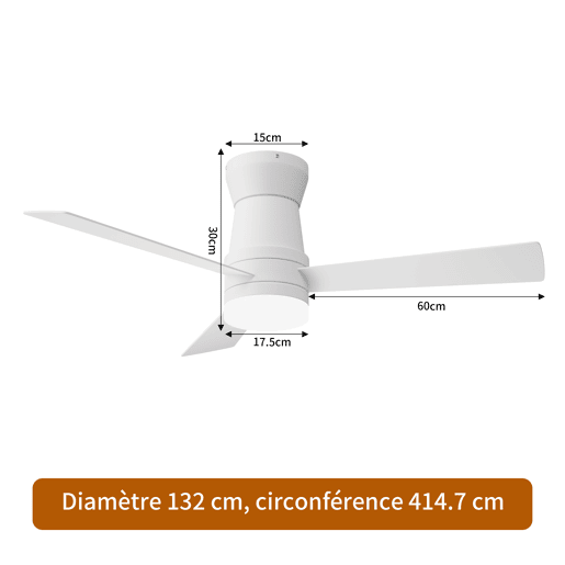 Ventoinha de teto 52 branca com luz LED, 3 pás, motor DC reversível, comando à distância, 3 temperaturas de cor, silenciosa Ventoinha de teto 52 branca com luz LED, 3 pás, motor DC reversível, comando à distância, 3 temperaturas de cor, silenciosa