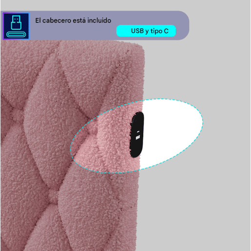 Cama infantil estofada 140x200 cm com USB Tipo C, cama de casal com LED, sofá-cama, sofá-cama juvenil com estrado de ripas de madeira, Teddy, Rosa
