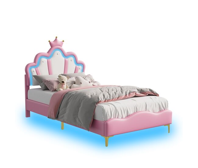 Cama 90x200cm, led, cama juvenil, cama infantil, pu