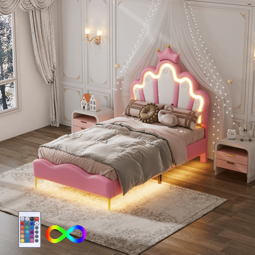 Cama 90x200cm, LED, cama jovem, cama infantil