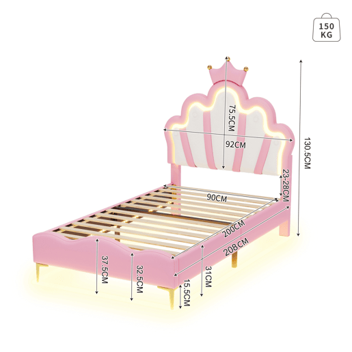 Cama 90x200cm, LED, cama jovem, cama infantil