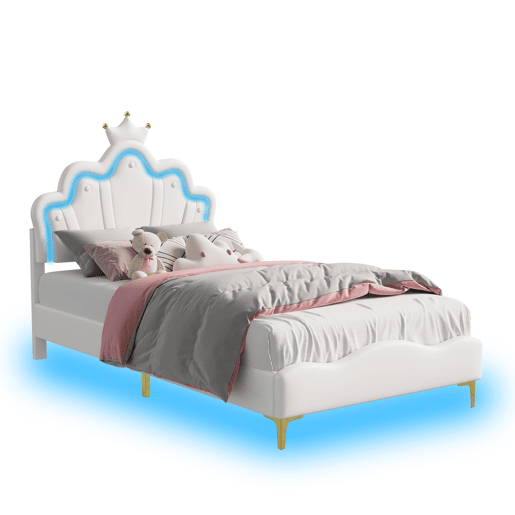 Cama 90x200cm, LED, cama jovem, cama infantil, PU, u200Bu200Bbranca Cama 90x200cm, LED, cama jovem, cama infantil, PU, u200Bu200Bbranca