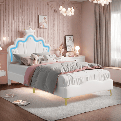 Cama 90x200cm, LED, cama jovem, cama infantil, PU, u200Bu200Bbranca Cama 90x200cm, LED, cama jovem, cama infantil, PU, u200Bu200Bbranca