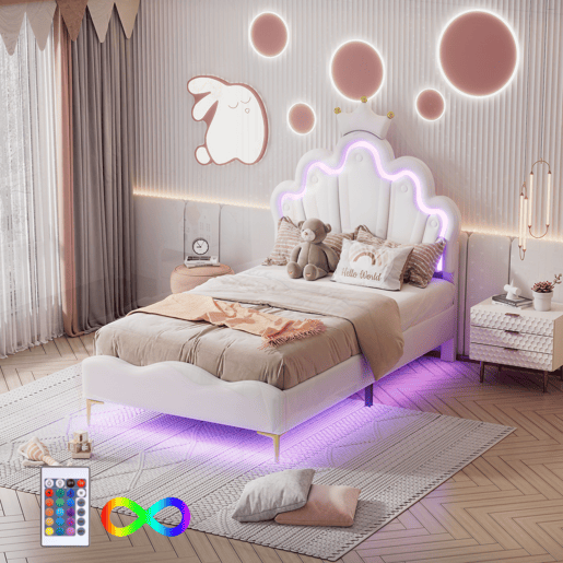 Cama 90x200cm, LED, cama jovem, cama infantil, PU, u200Bu200Bbranca Cama 90x200cm, LED, cama jovem, cama infantil, PU, u200Bu200Bbranca