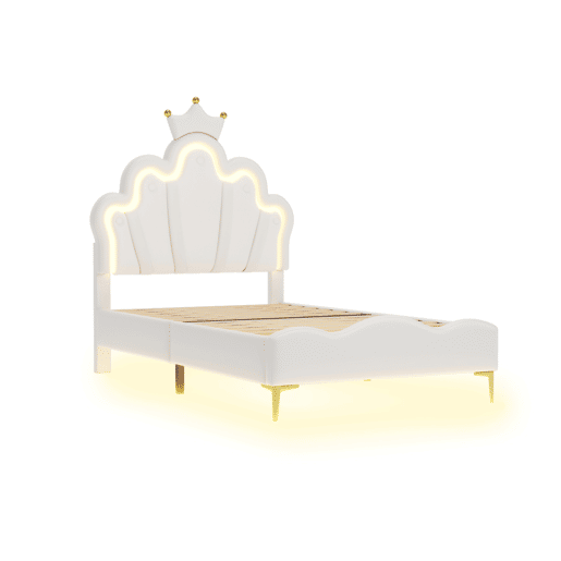 Cama 90x200cm, LED, cama jovem, cama infantil, PU, u200Bu200Bbranca Cama 90x200cm, LED, cama jovem, cama infantil, PU, u200Bu200Bbranca
