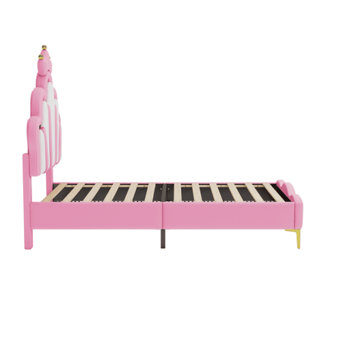 Shopentra Cama infantil 90x200 cm com LED, cabeceira em forma de coroa, estofada em PU, rosa Shopentra Cama infantil 90x200 cm com LED, cabeceira em forma de coroa, estofada em PU, rosa