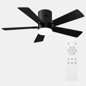 Ventoinha de teto 42 preta com luz LED, 5 pás, motor DC reversível, comando à distância, 3 temperaturas de cor