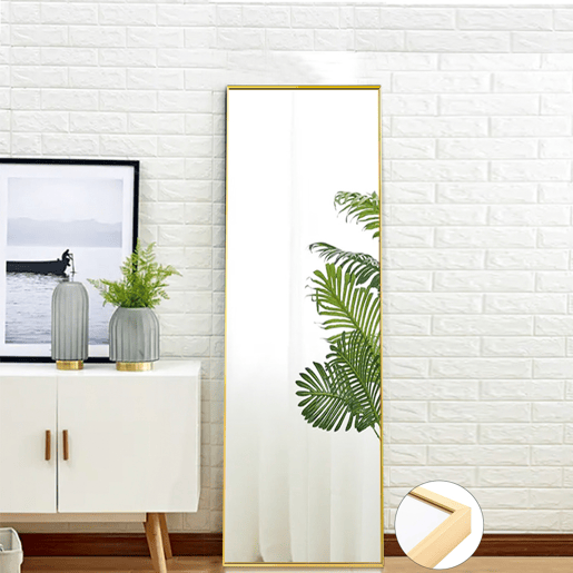 Espelho de corpo inteiro de 150 x 40 cm, modelo 3 em 1 (pode ser utilizado com suporte ou fixado à parede) ideal para corredores, quartos, salas de estar e halls de entrada u2013 Dourado Espelho de corpo inteiro de 150 x 40 cm, modelo 3 em 1 (pode ser utilizado com suporte ou fixado à parede) ideal para corredores, quartos, salas de estar e halls de entrada u2013 Dourado