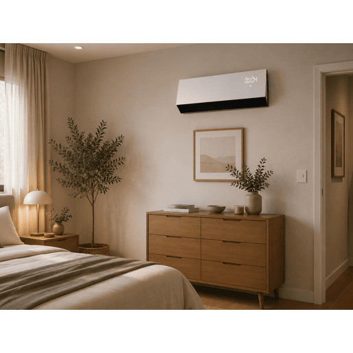 Aquecedor cerâmico de parede 2000W de potência. Apropriado para casas de banho com IP22. Display LED. Programável semanalmente. Função janela aberta e bloqueio infantil.