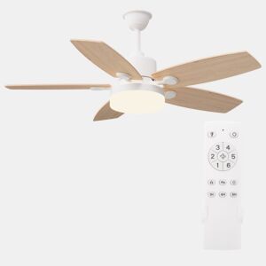 Ventoinha de teto 42 com luz LED, 5 pás efeito madeira, motor DC reversível, comando à distância, temporizador, 3 temperaturas de cor