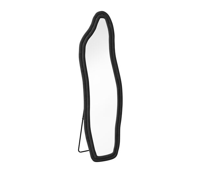 Espejo de pie de 160x50 cm – forma irregular y curvada, marco de terciopelo negro – perfecto para verse de cuerpo entero y comprobar el atuendo.