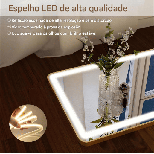 Espelho de corpo inteiro, 150 x 40 cm, curvo, pode ser colocado no chão ou na parede, LED, vidro de segurança à prova de explosão
