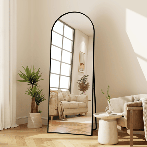 Espelho de pé curvo preto, 177 x 77 cm: um espelho de corpo inteiro flexível que pode ser colocado de pé ou montado na parede, adequado para quartos e closets Espelho de pé curvo preto, 177 x 77 cm: um espelho de corpo inteiro flexível que pode ser colocado de pé ou montado na parede, adequado para quartos e closets