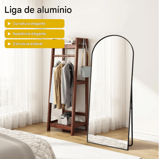 Espelho de pé curvo preto, 177 x 77 cm: um espelho de corpo inteiro flexível que pode ser colocado de pé ou montado na parede, adequado para quartos e closets Espelho de pé curvo preto, 177 x 77 cm: um espelho de corpo inteiro flexível que pode ser colocado de pé ou montado na parede, adequado para quartos e closets