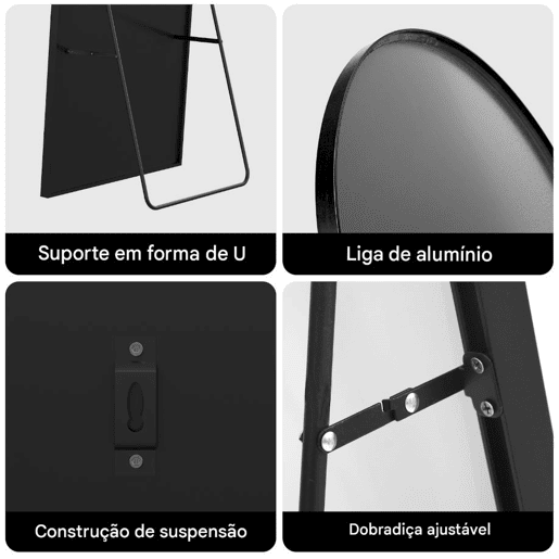 Espelho de chão curvo preto, 164x54cm: um espelho de corpo inteiro flexível que pode ser colocado sobre uma superfície plana ou fixado à parede, adequado para quartos e closets Espelho de chão curvo preto, 164x54cm: um espelho de corpo inteiro flexível que pode ser colocado sobre uma superfície plana ou fixado à parede, adequado para quartos e closets