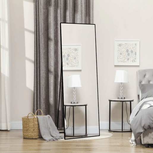 Espelho de chão de 77 x 177 cm, preto, espelho de chão grande, espelho independente, para quarto, espelho de moldura fina para painel e parede, preto Espelho de chão de 77 x 177 cm, preto, espelho de chão grande, espelho independente, para quarto, espelho de moldura fina para painel e parede, preto