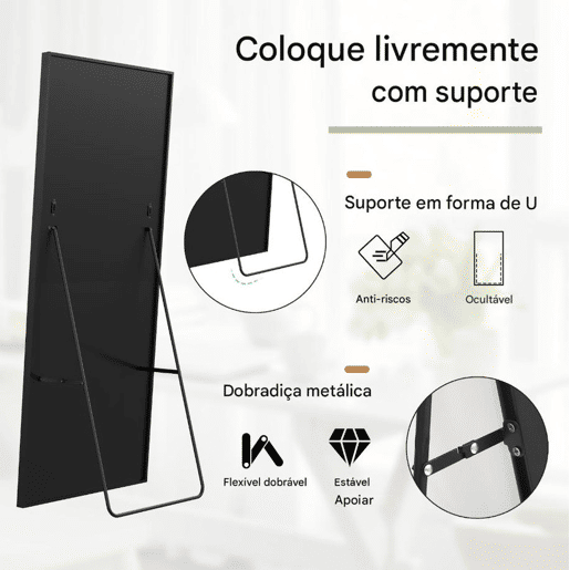 Espelho de chão de 77 x 177 cm, preto, espelho de chão grande, espelho independente, para quarto, espelho de moldura fina para painel e parede, preto Espelho de chão de 77 x 177 cm, preto, espelho de chão grande, espelho independente, para quarto, espelho de moldura fina para painel e parede, preto