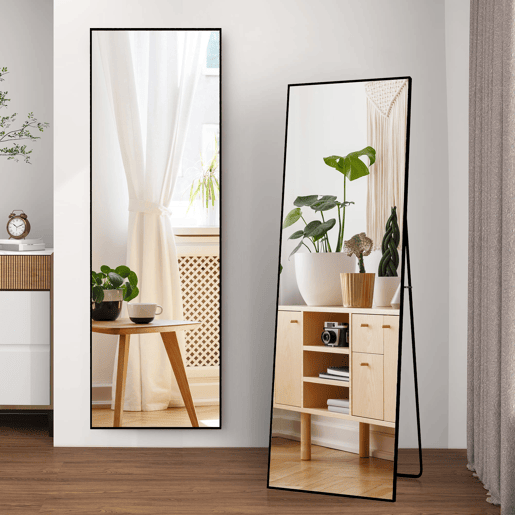 Espelho de pé preto 164x54 cm u2013 espelho de corpo inteiro, de pé, com design moderno para quarto, corredor ou closet. Espelho de pé preto 164x54 cm u2013 espelho de corpo inteiro, de pé, com design moderno para quarto, corredor ou closet.